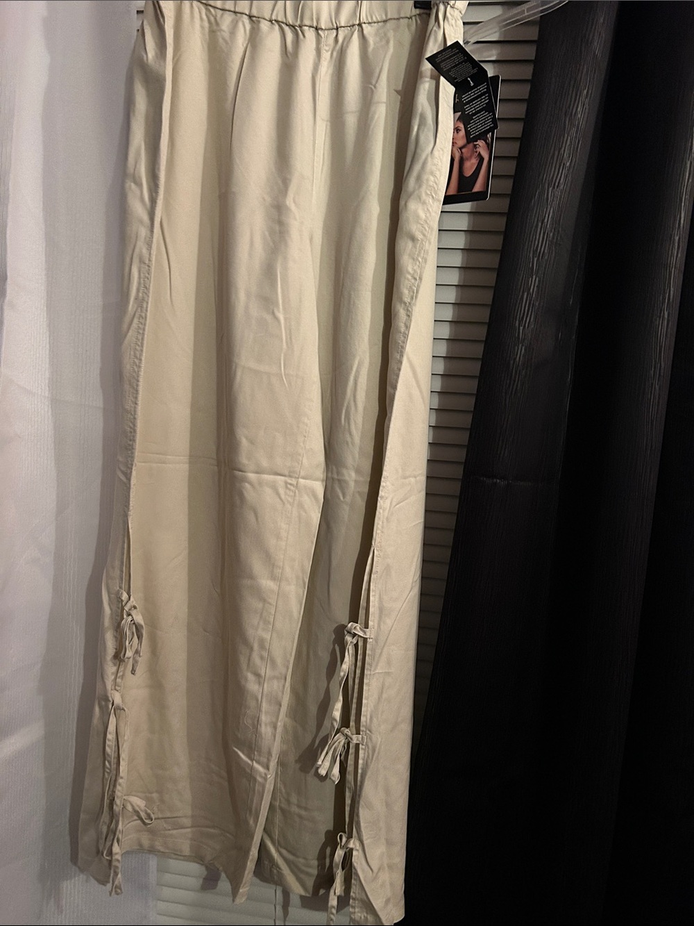 Cream wide leg pants with Side Tie Details